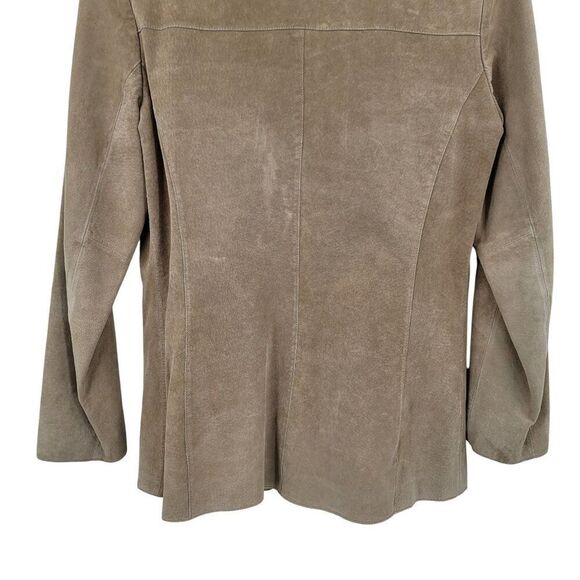 Vtg Bernardo Womens Sz M Camel Genuine Leather Blazer Jacket Shacket Pocket Tan - Picture 9 of 10